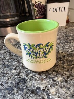 RAINFOREST Ceramic Mug with Lime Green Interior and Blue-Green Logo